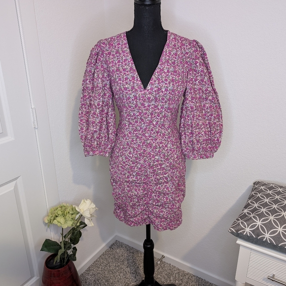 💘 Maje Floral embroidered lace print short puff sleeve dress 38 - Picture 7 of 13